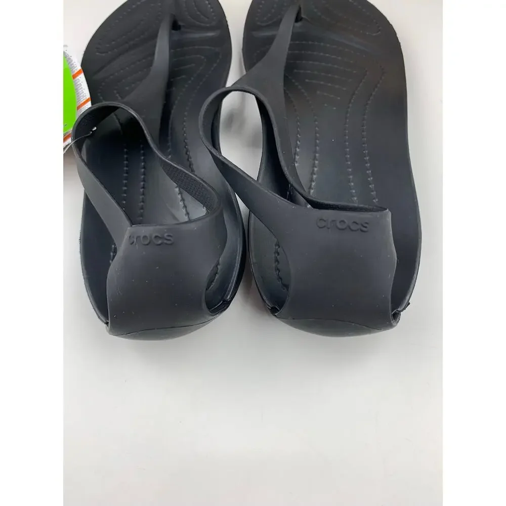 New Crocs Sexi Flip Sandals Slip On Black Sandals Thong 11354 Women's 11